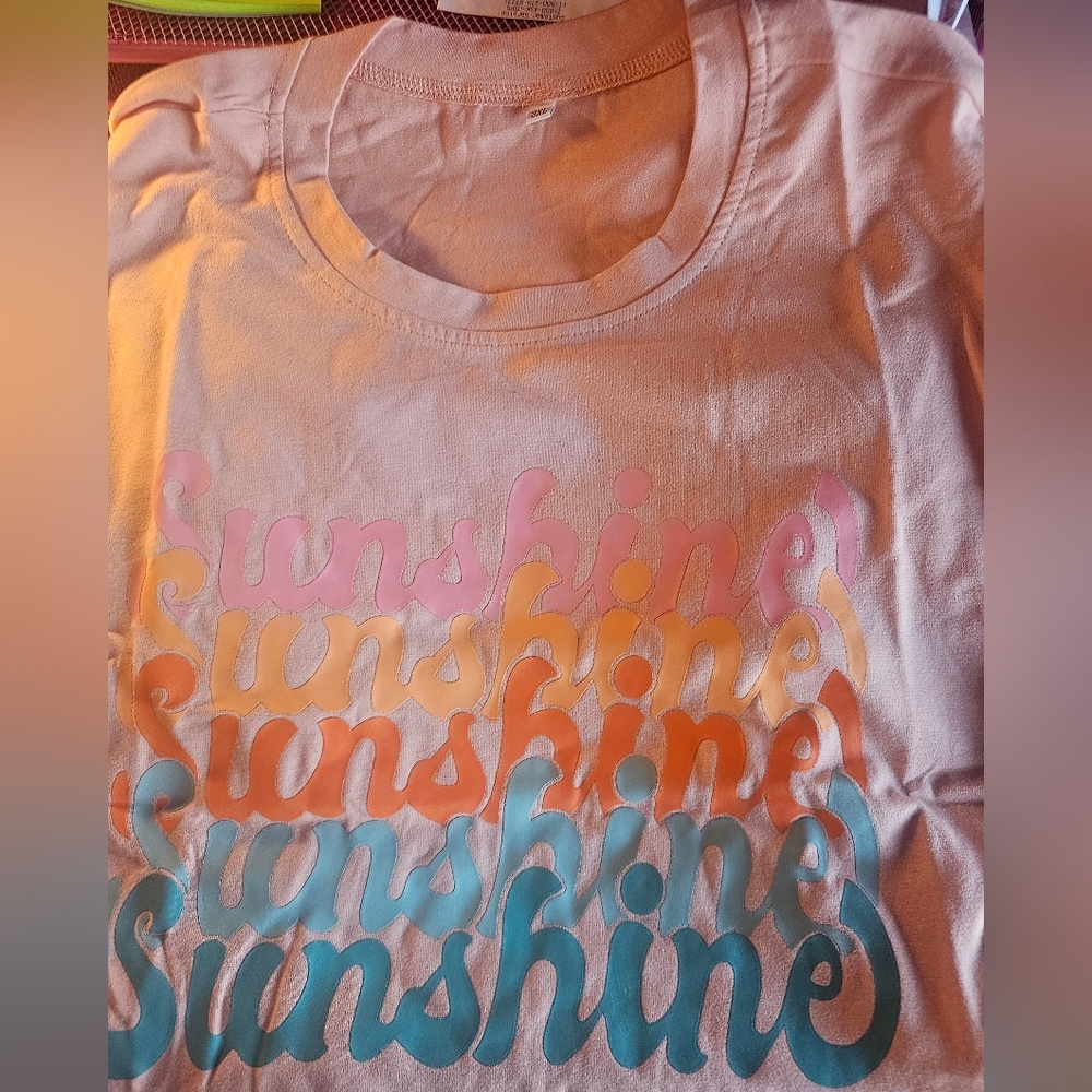 Graphic Tee "Sunshine" Peach With Multiple Colors Sz 3Xl -